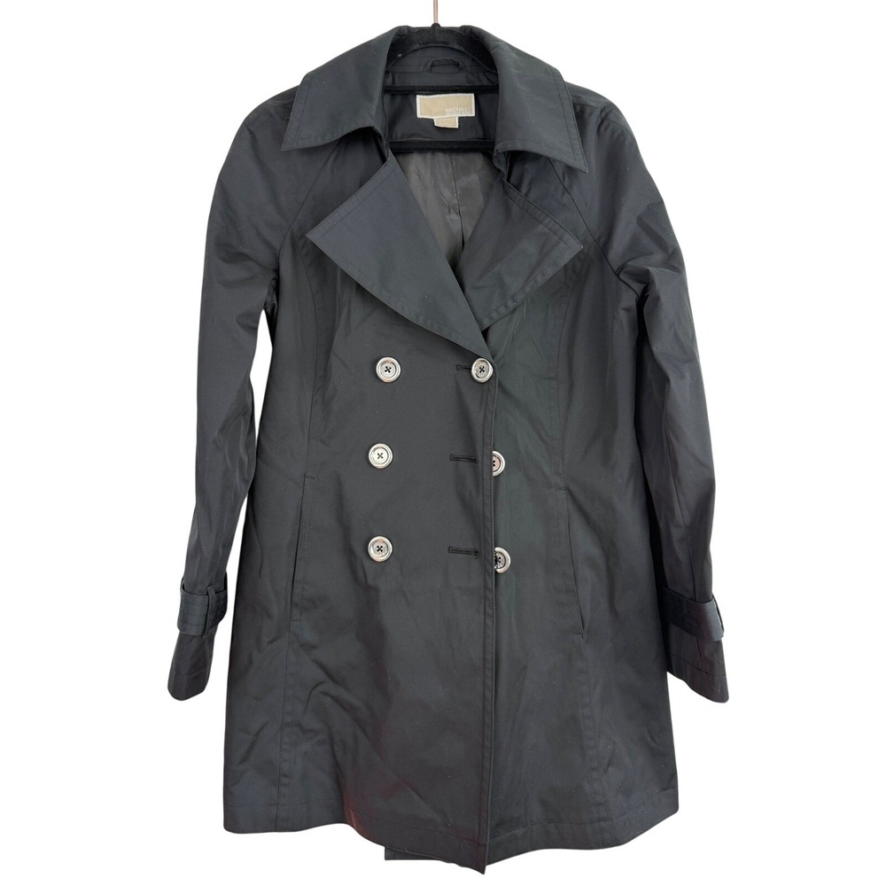 Michael Kors Black Double Breasted Trench Coat Jacket Officecore‎ Elegance L